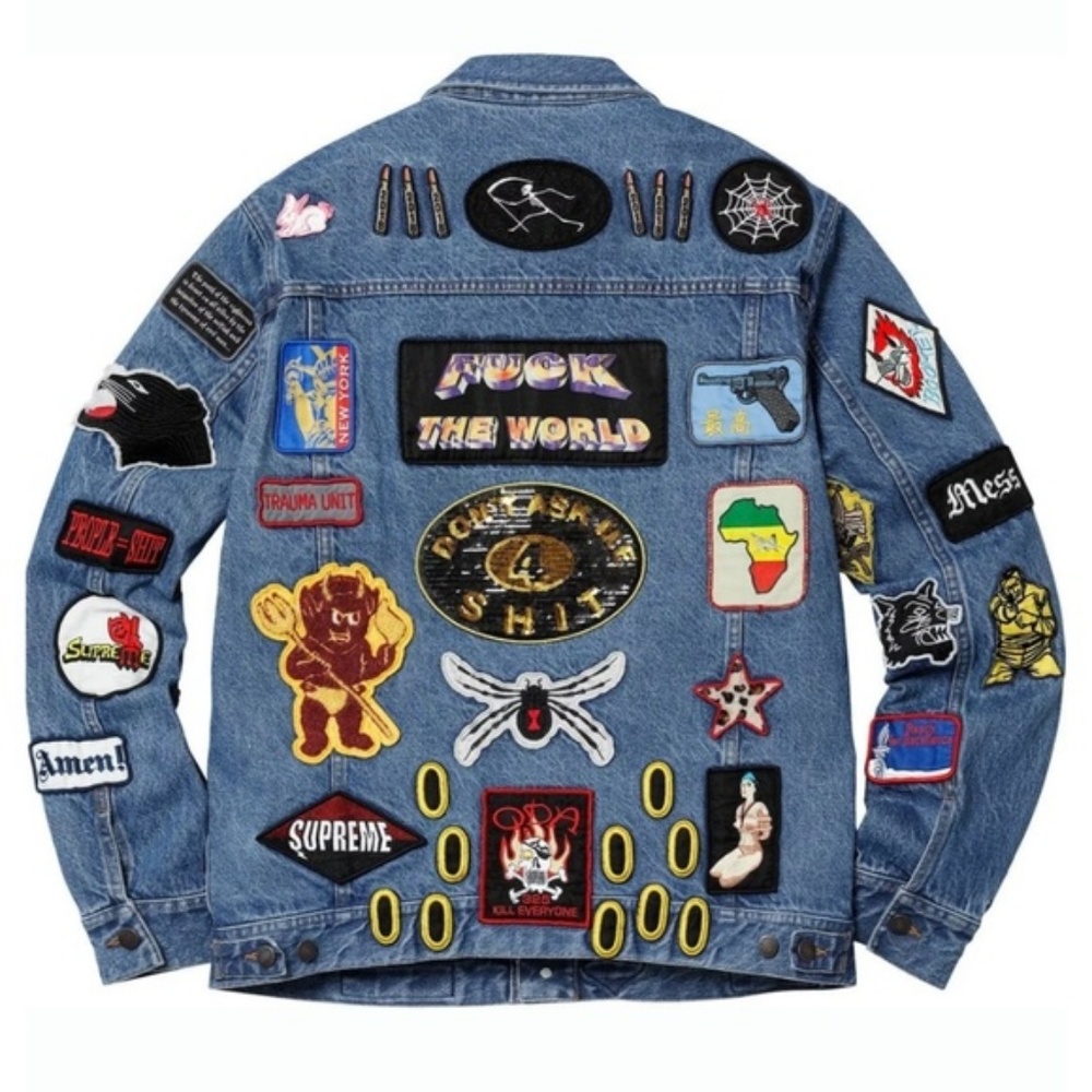 RARE NWT Supreme Patches Denim Jacket SS18 M - Picture 2 of 5